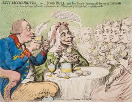 Gillray (James) Anti-saccharrites, -or- John Bull and his Family leaving off the use of Sugar, …