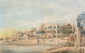 Three British artists working in India.- Ganz (Justinian) A mansion, Madras, with pergola, seen …