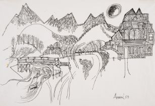 δ Avinash Chandra (1931-1991) Abstract landscape with hills