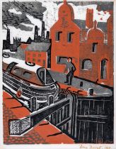 δ Dora Barrett (b.1926) Untitled (Black and red canal townscape)