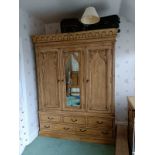 8 piece Gothic style pine bedroom suite, including wardrobe, wall mirror, Located Withernsea, HU19.