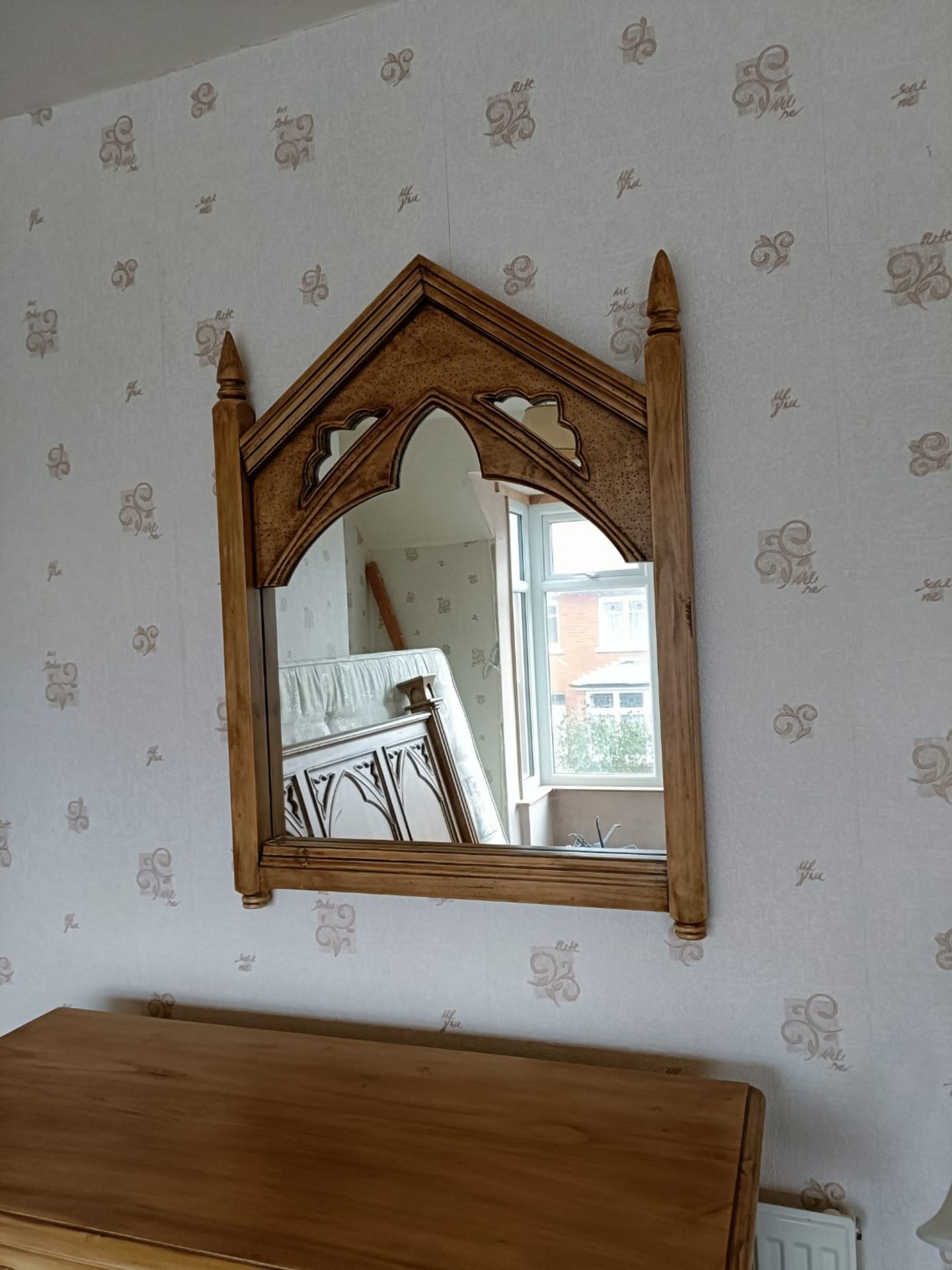 8 piece Gothic style pine bedroom suite, including wardrobe, wall mirror, Located Withernsea, HU19. - Image 6 of 7