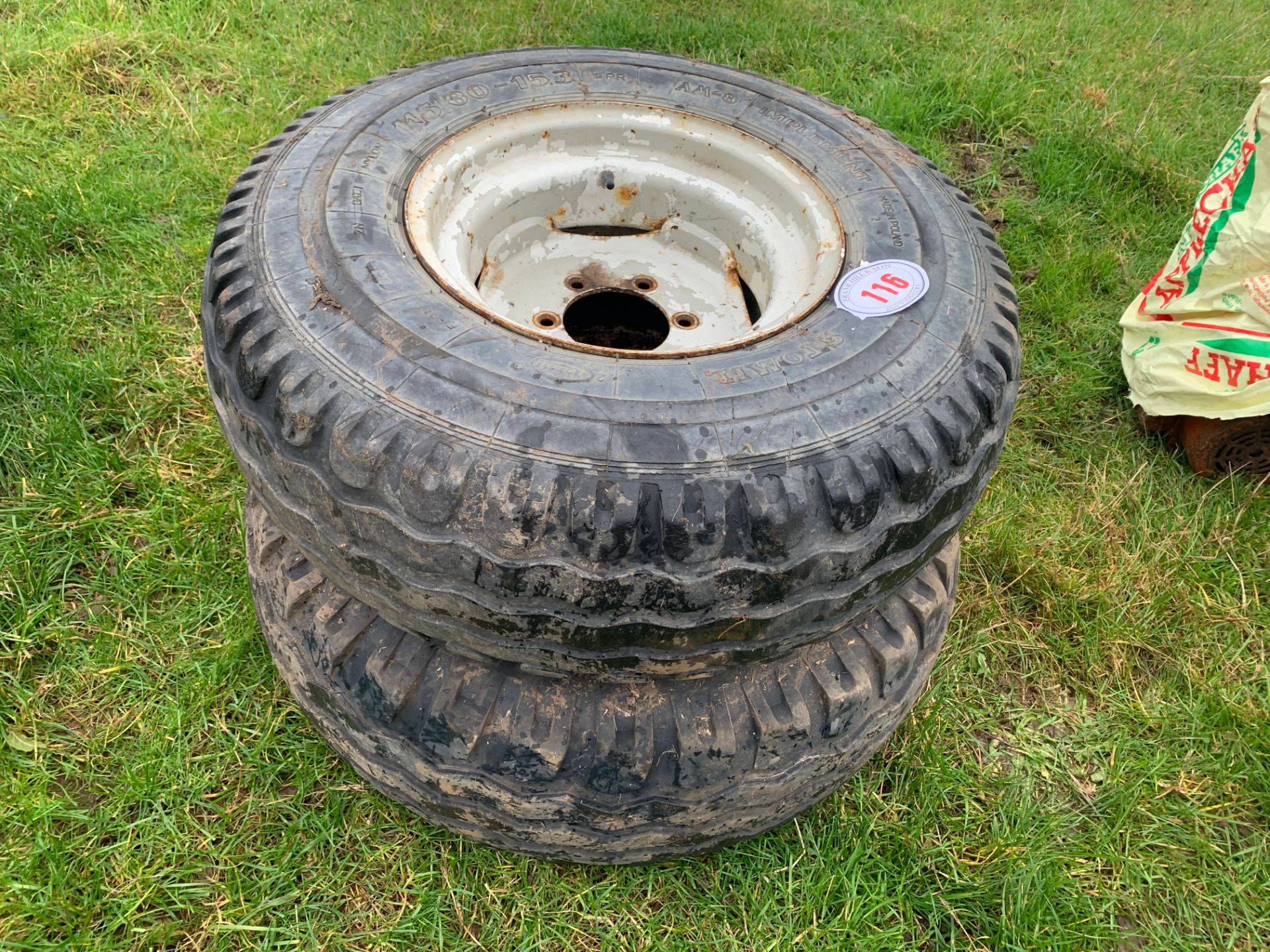 Pair of 6 stud wheels & tyres 11.5/80-15.3