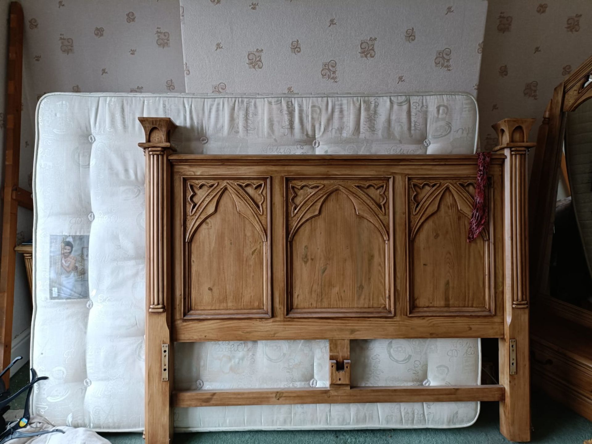 8 piece Gothic style pine bedroom suite, including wardrobe, wall mirror, Located Withernsea, HU19. - Image 2 of 7