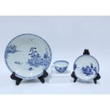 Nanking Cargo blue and white tea bowl, saucer and plate, with Christie's Lot labels (3)