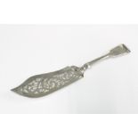 Victorian silver fish slice with foliate pierced blade, John Walton, Newcastle 1853, 30cm