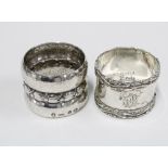 Georg Jensen silver napkin ring, London silver import mark for 1921 together with an Edwardian