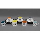 Susie Cooper Black Fruit pattern coffee set, fine bone china, comprising cups, saucers and side