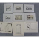 Six early 20th century ink sketches of Cumberland and two others, all unframed (8)