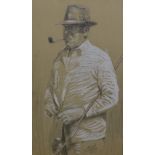 A.D. Mills, an Early 20th century American school pencil and chalk portrait on card of a golfer