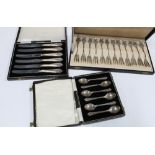 Cased set of twelve Dutch silver pastry forks, stamped 835, cased set of six Birmingham silver