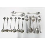 Five Edwardian silver teaspoons, Glasgow 1908, three sheffield silver teaspoons and a set of six