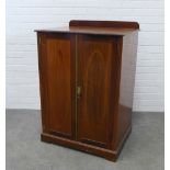 Edwardian mahogany and inlaid cupboard with two doors and shelved interior, 103 x 69 x 55cm