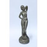 Pewter female nude figure, 28cm high