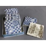 Mintons Victorian tile and a set of ten Staffordshire blue and white tiles (11)