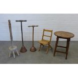 Mixed lot with three vintage clothes washing dolly's, child's folding chair and a table with