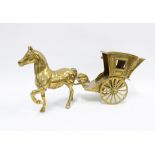 Brass horse and carriage, 48cm long