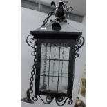 Black lantern light shade / fitting with dimpled glass panels, drop 57cm