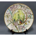 Mintons Art Pottery Studio Kensington Gore charger, painted with two birds on a perch amongst