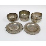 Set of five Eastern white metal bowls and saucers (10)