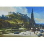 After Wootton, a coloured print of Princes Street with view of Edinburgh Castle, framed under glass,