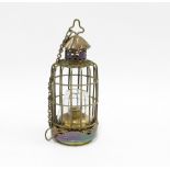 Small brass lantern / night light with glass shade, 21cm