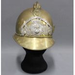 Giroult brass helmet with French fire service plaque - Sapeurs Pompiers des Maine.