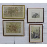 Edinburgh framed map and another, William Daniell print of Dunvegan castle and another