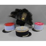 French hats to include three felt Kepi hats and a court dress bicorn hat with braid and black