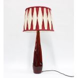 Sevres red art glass table lamp base, mid 20th century, etched mark, 42cm excluding fitting