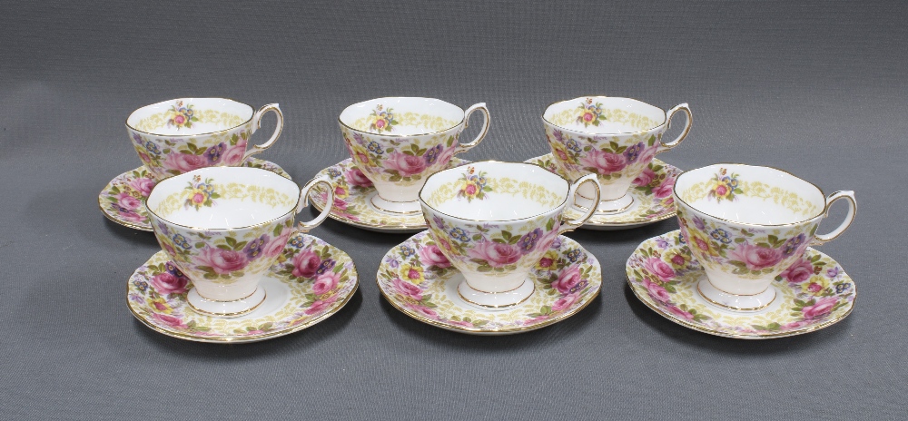 Royal Albert Serena bone china set of six cups and saucers (12)