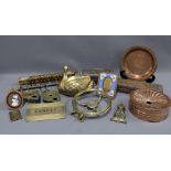 Mixed lot to include vintage hat / coat hooks , copper mould, brass duck and Indian wooden boxes,