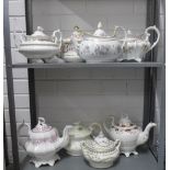 A collection of 18th and 19th century teapots and sucrier (a/f)