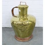 Large brass and copper jug / ewer, with side handle and removable cover
