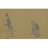 Phil May (1864 1903) ink drawing of a toff in a top hat being followed by two boys, signed with a