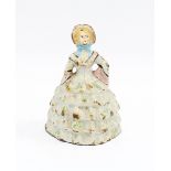 Early 20th century cast iron Southern Belle figure / doorstop, 13cm