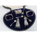 George V cased silver cruet set, Birmingham 1921