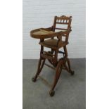 Early 20th century child's high chair, retailed by Alex Muir, Edinburgh. 94 x 41 x 57cm