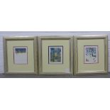 Brenda Hartin, a set of three coloured screenprint, signed and numbered, framed under glass, 10 x