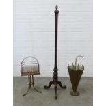 Early 20th century brass umbrella / stick stand, 72 x 30cm, an Edwardian brass magazine rack and a