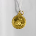 Chinese Rabbit pendant, stamped 999.9