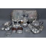 Quantity of Epns wares to include a tray, two hip flask, candlesticks, teapot, salts and boxes