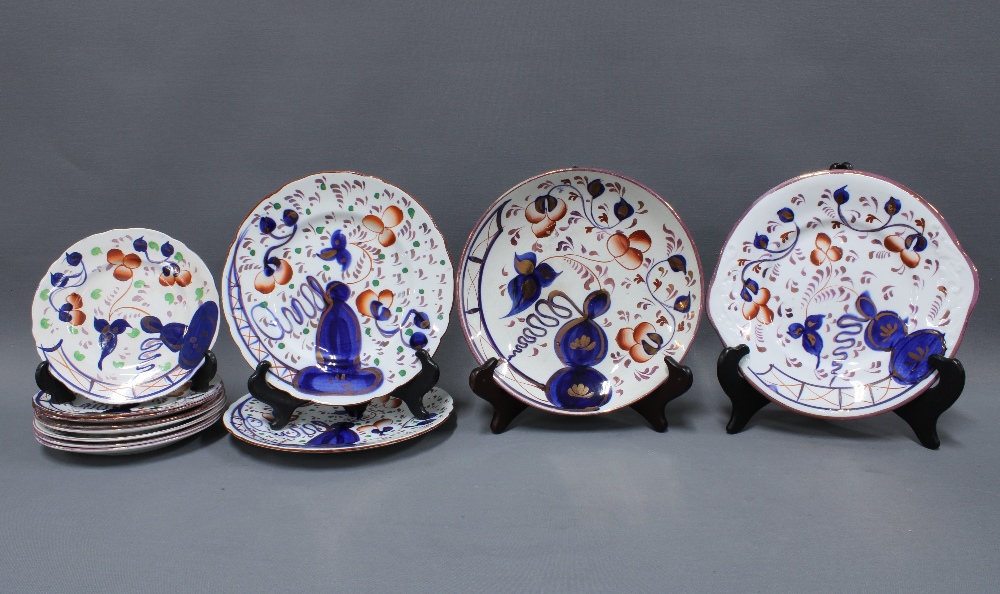 Quantity of 19th century and later gaudy welsh pottery to include jugs, bowls, plates, cups and - Image 5 of 5