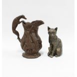 Paul Jenkins (b. 1949) bronze patinated resin model of a seated cat, impressed monogram, 14cm high