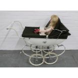 Child's vintage Silver Cross pram and a bisque head doll, 67cm long, etc (2)