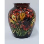 Large Moorcroft Orchid and Spring flowers vase, flambe ground, facsimile and impressed factory