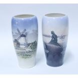 Two Royal Copenhagen porcelain vases to include pattern number 4463 & 4568, with printed factory