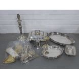 Quantity of Epns and silver plated items to include cutlery and flatware, table lamp base, entrée
