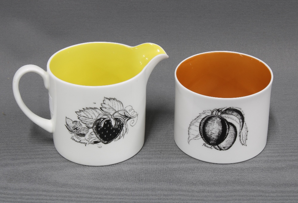 Susie Cooper Black Fruit pattern coffee set, fine bone china, comprising cups, saucers and side - Image 2 of 3