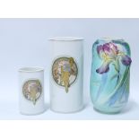 Two Hutschenreuther Alfons Mucha porcelain vases and a Bretby Art Nouveau vase (Bretby vase a/f) (3)